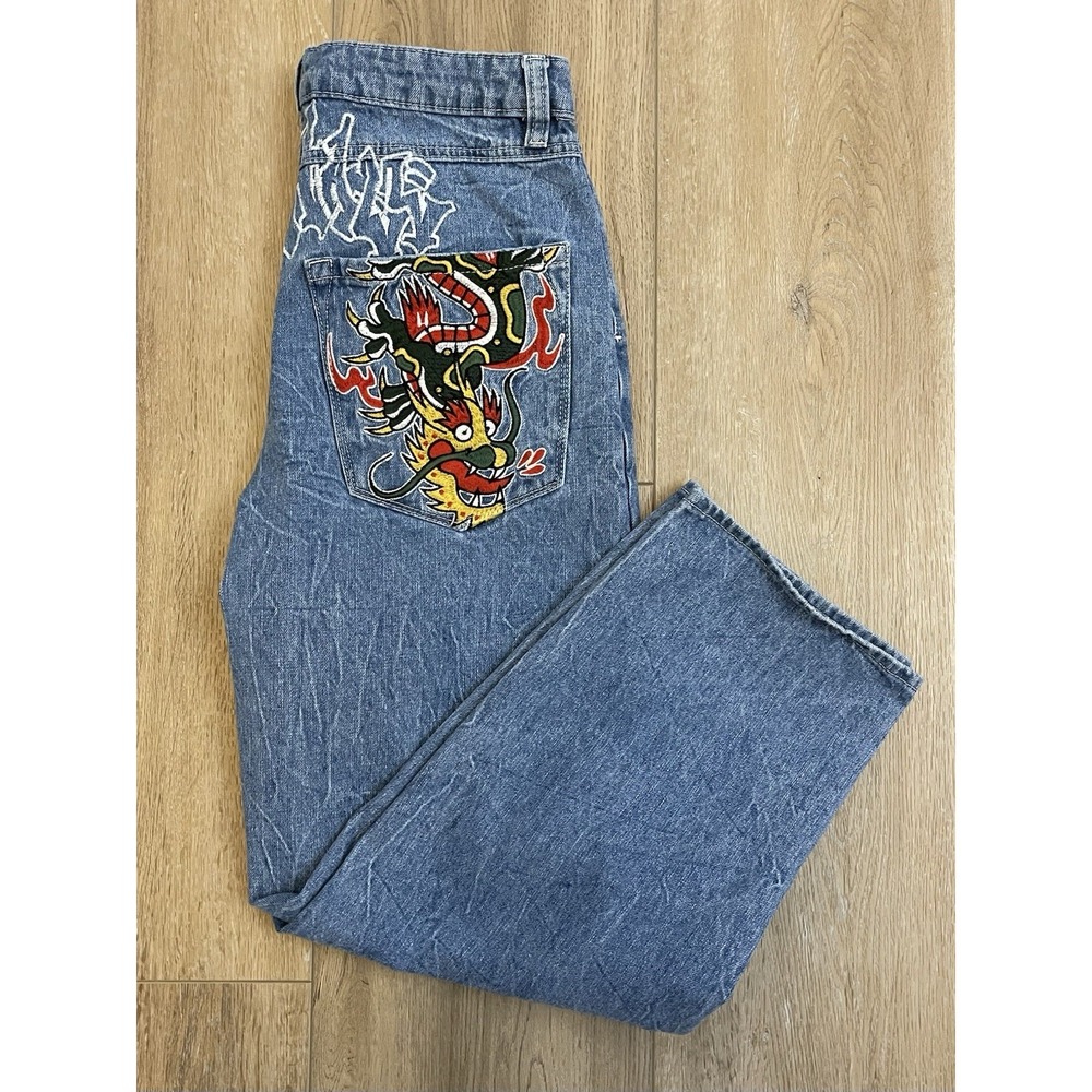 Ninth Hall Jeans Ambush Dragon Embroidered Y2K Skater Baggy Streetwear Graffiti - Picture 9 of 12
